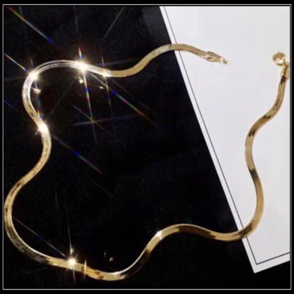 New gold steel 2mm herringbone snake chain choker omega necklace